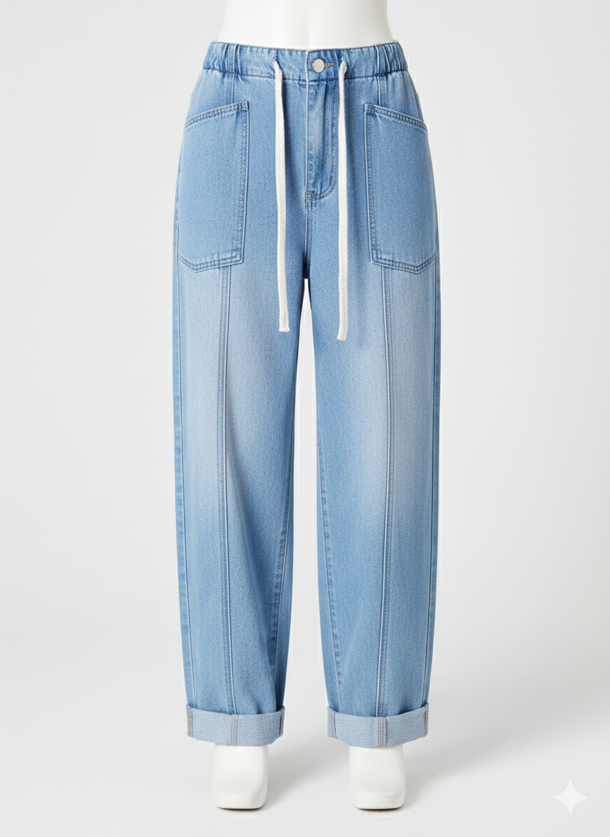 Drawstring Wide Leg Jeans