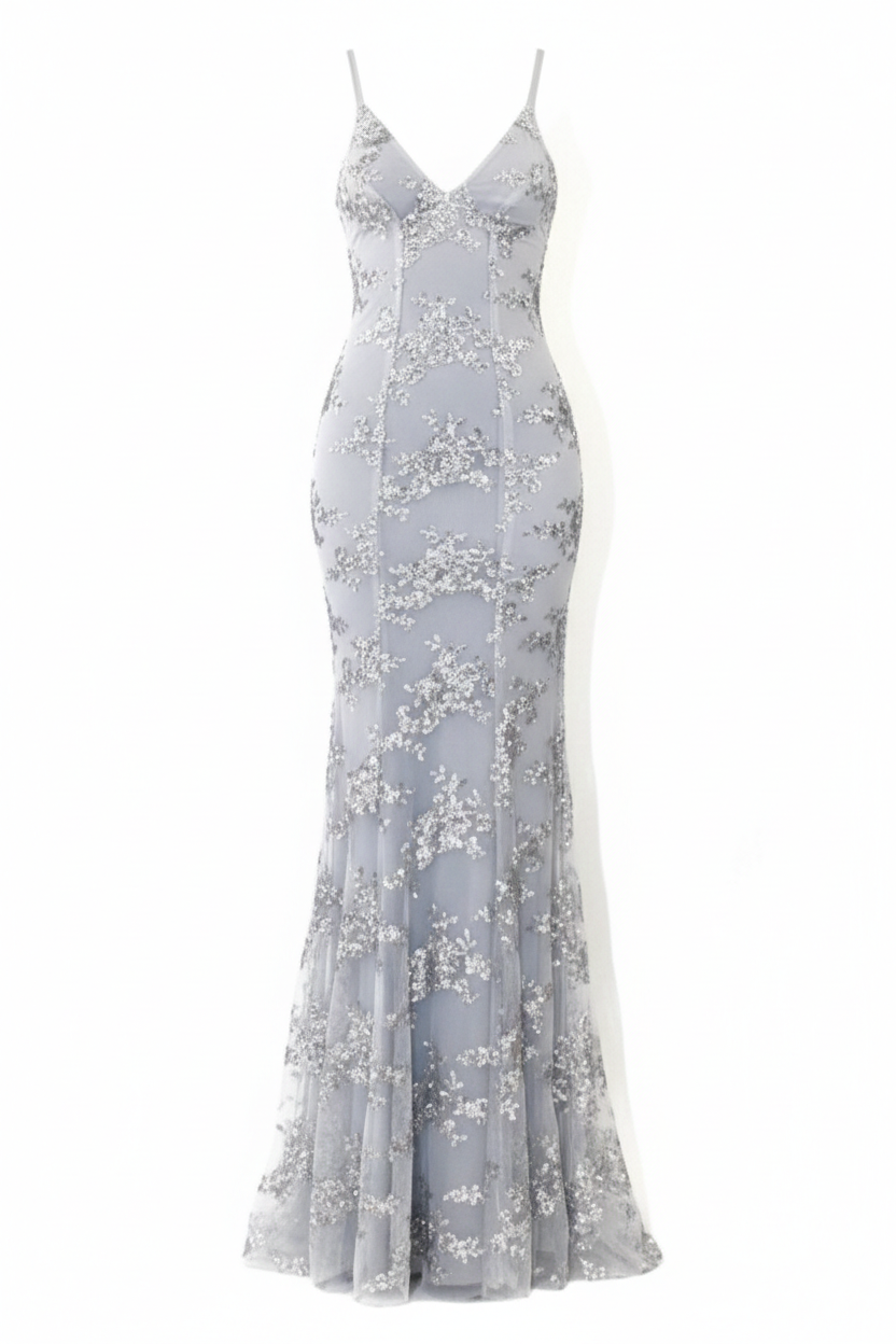 Full Size Sequin Tie Back V-Neck Maxi Dress Plus Size