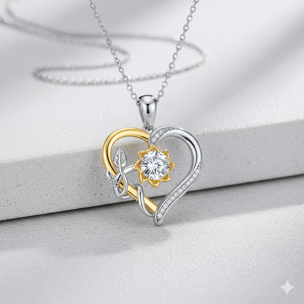1 Carat Two Tone Heart-Shaped Pendant Necklace