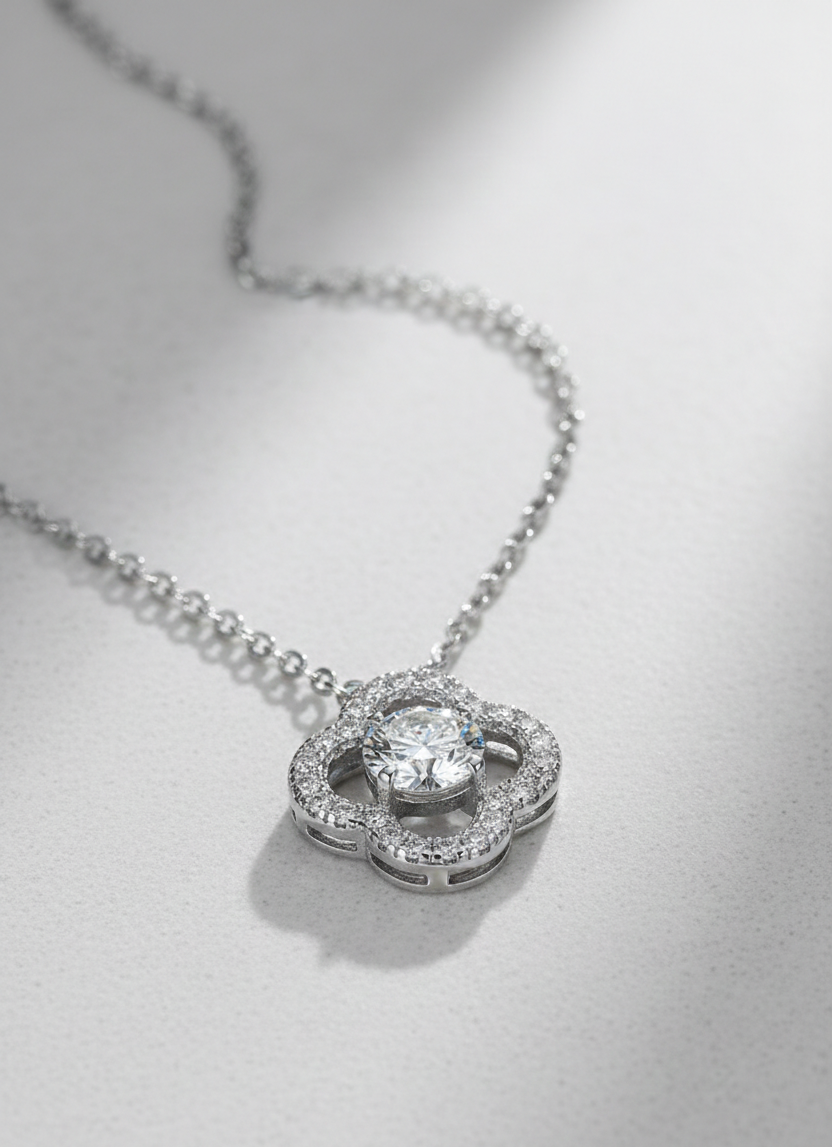 Moissanite Four Leaf Clover Pendant Necklace