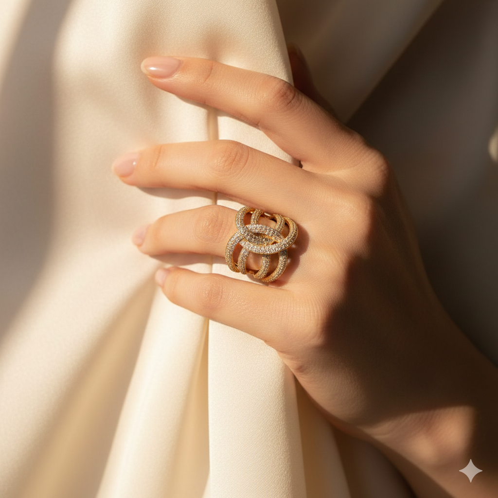 18K Gold-Plated Zircon Interwoven Ring