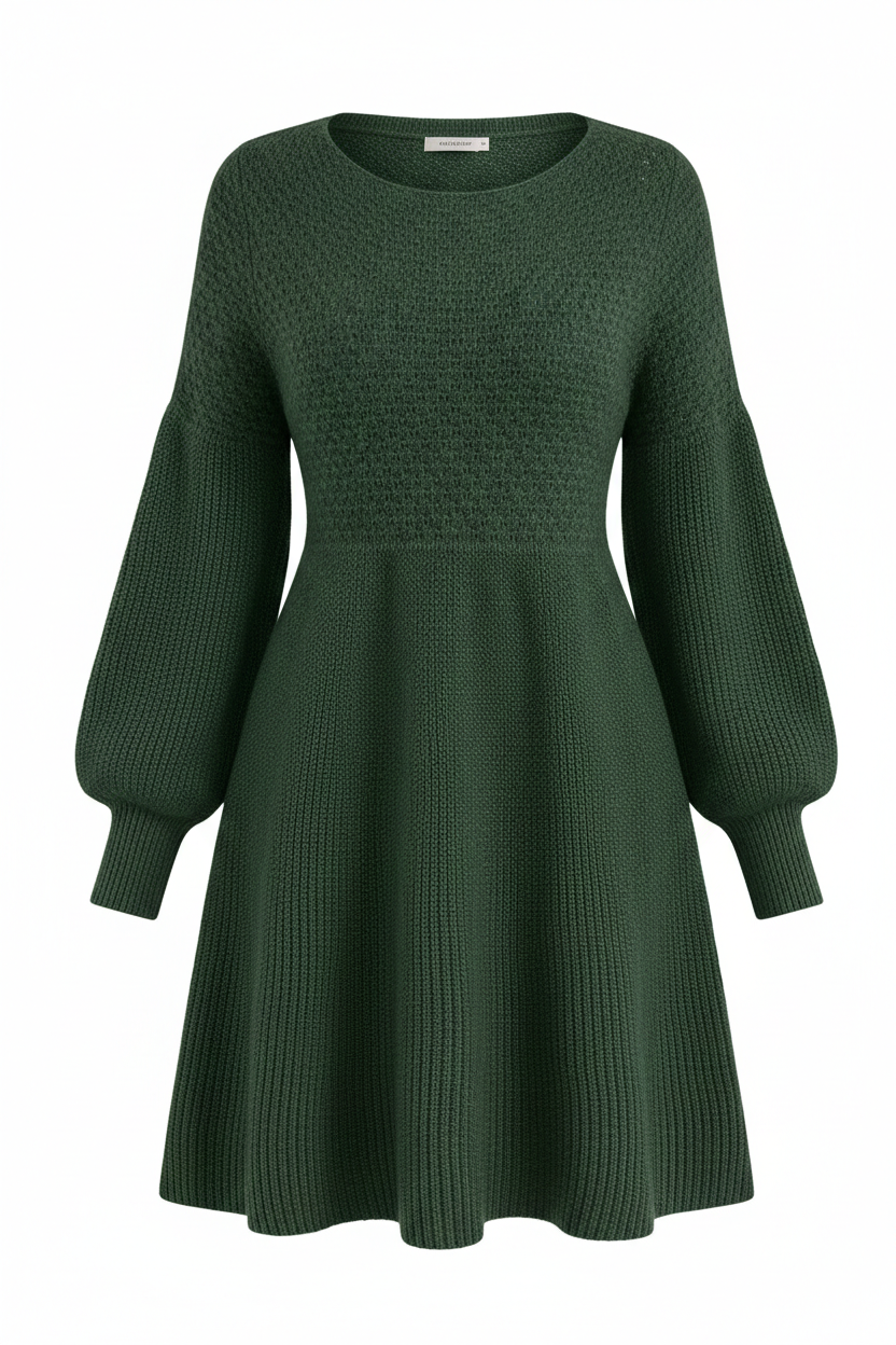 Round Neck Long Sleeve Mini Dress