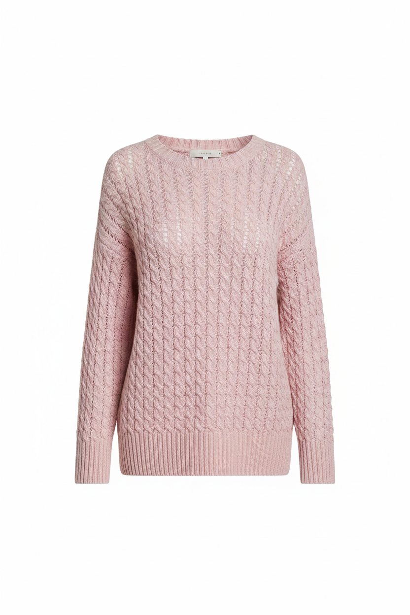 POL Openwork Round Neck Knit Top with Shiny Detail
