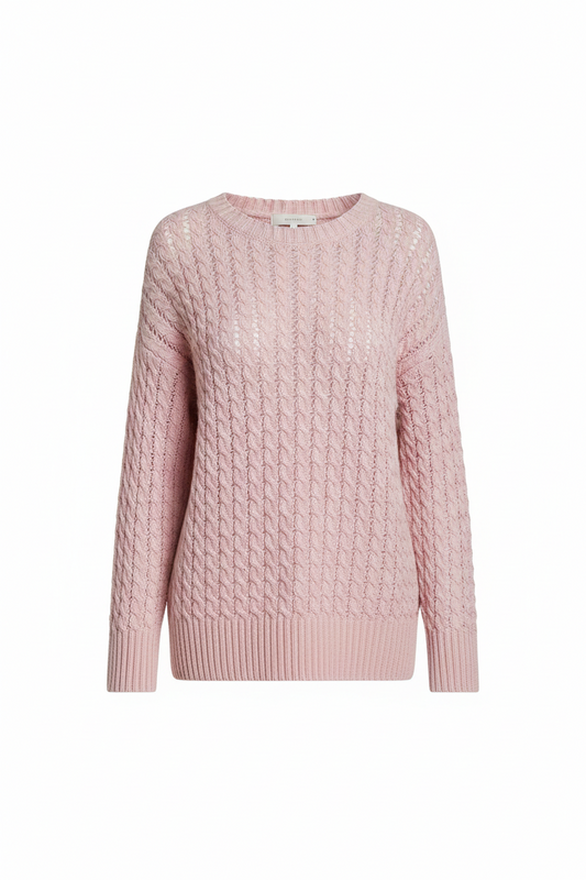 POL Openwork Round Neck Knit Top with Shiny Detail