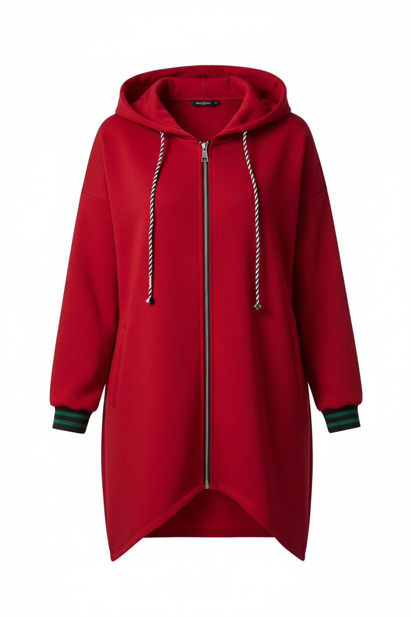 Contrast Cuffed Drop Shoulder Zip Up Hoodie