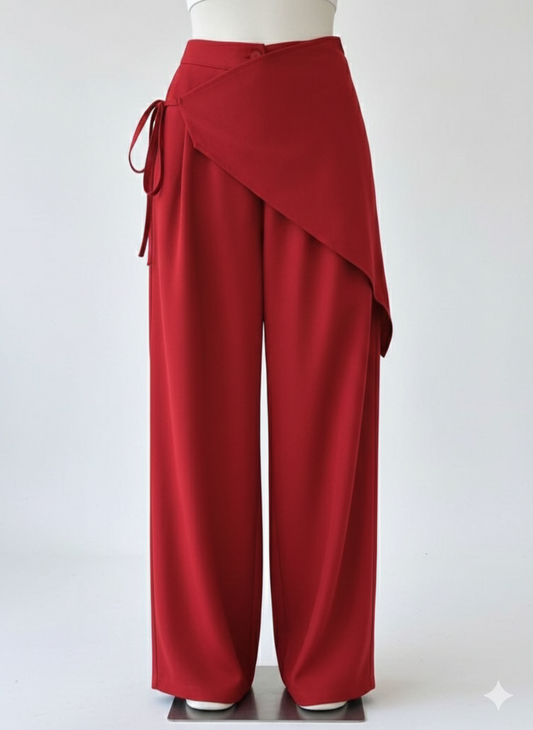 Wrap-Front Wide-Leg Pants