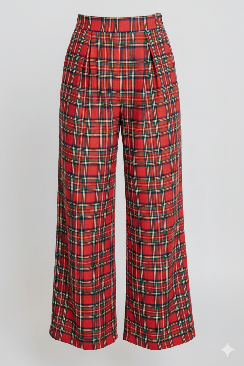 Plaid Wide-Leg Pants