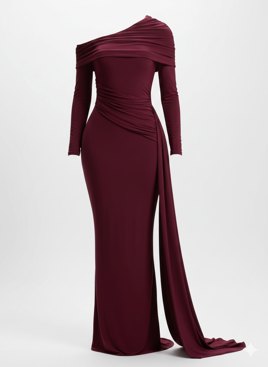 One-Shoulder Ruched Maxi Dress