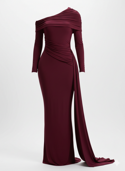 One-Shoulder Ruched Maxi Dress