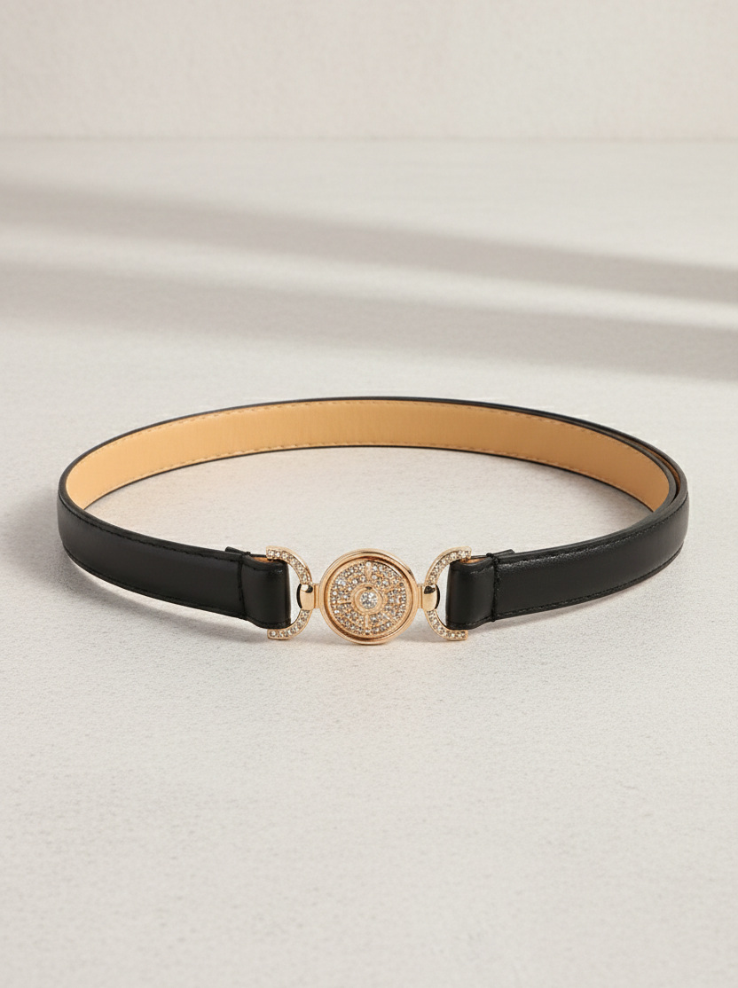 Rhinestone Decor PU Leather Belt