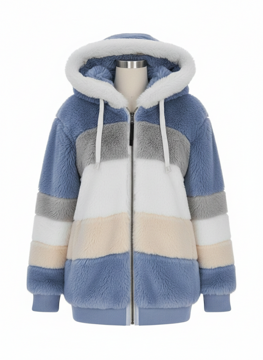Full Size Fuzzy Zip Up Hooded Outerwear Plus Size