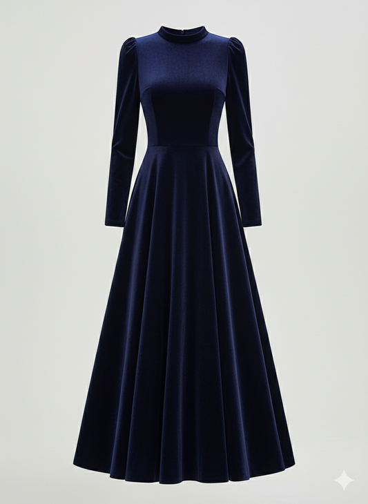 Velvet Long Sleeve A-Line Dress
