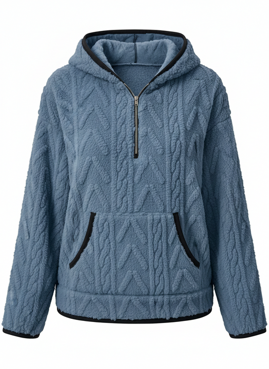 Full Size Half Zip Kangaroo Pocket Sweatshirt Plus Size