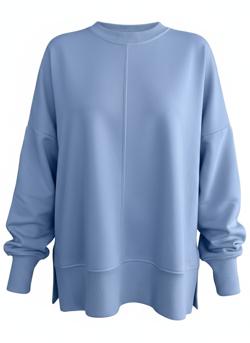 Side Slit Round Neck Long Sleeve Sweatshirt