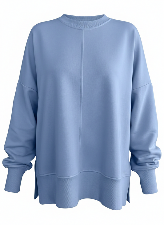 Side Slit Round Neck Long Sleeve Sweatshirt