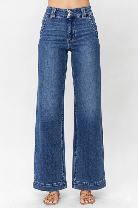 Double Button Zip Fly Straight Leg Jeans