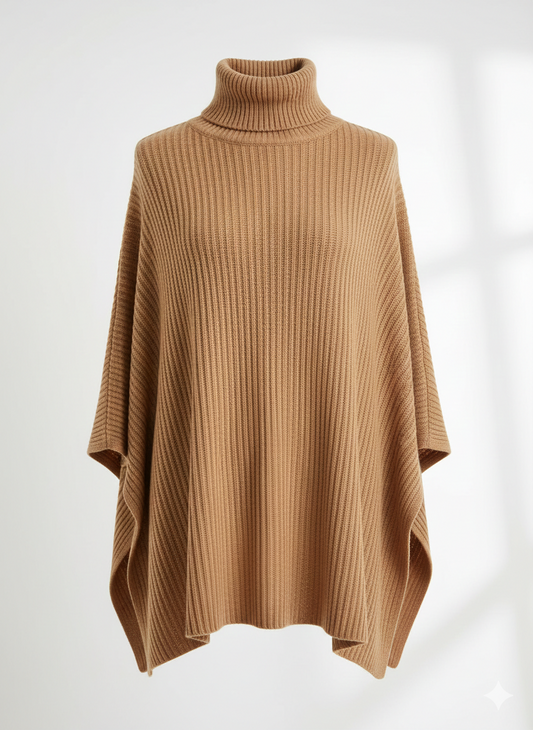 Full Size Turtleneck Knitted Cape Sweater Plus Size
