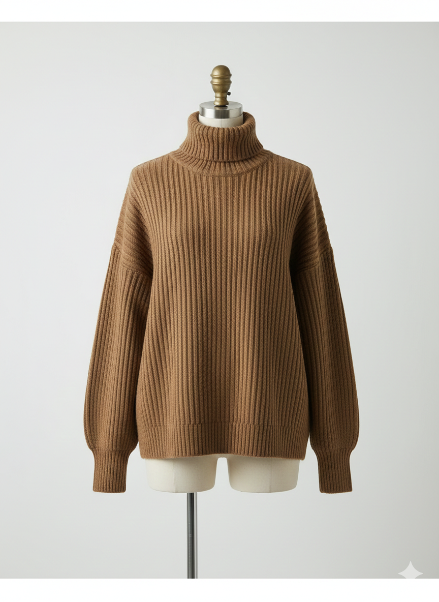 Full Size Oversized Turtleneck Ribbed Knit Sweater Plus Size