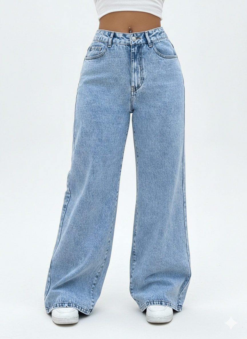 Wide Leg Wash Jeans