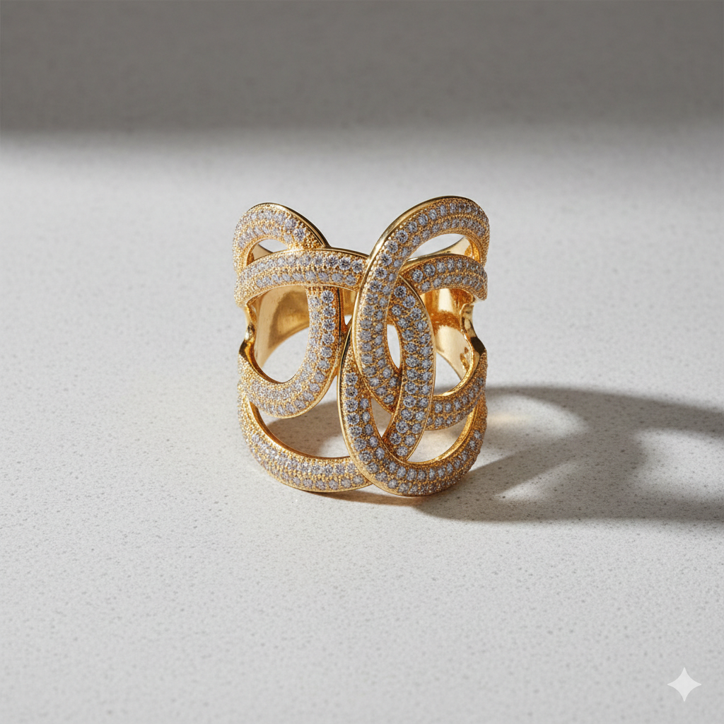 18K Gold-Plated Zircon Interwoven Ring