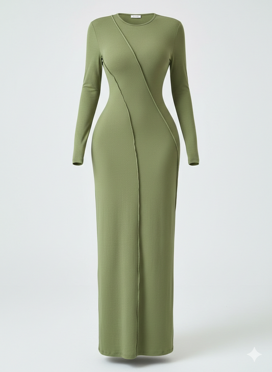 Exposed Seam Long Sleeve Maxi Dress