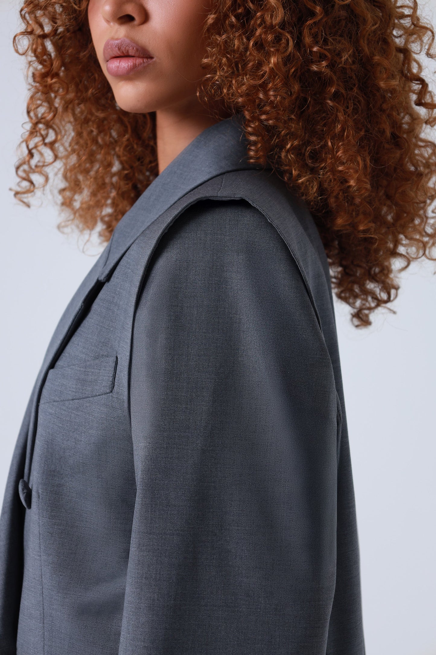 Broadway Sophia Double-Breasted Virgin Wool Blazer in Grey