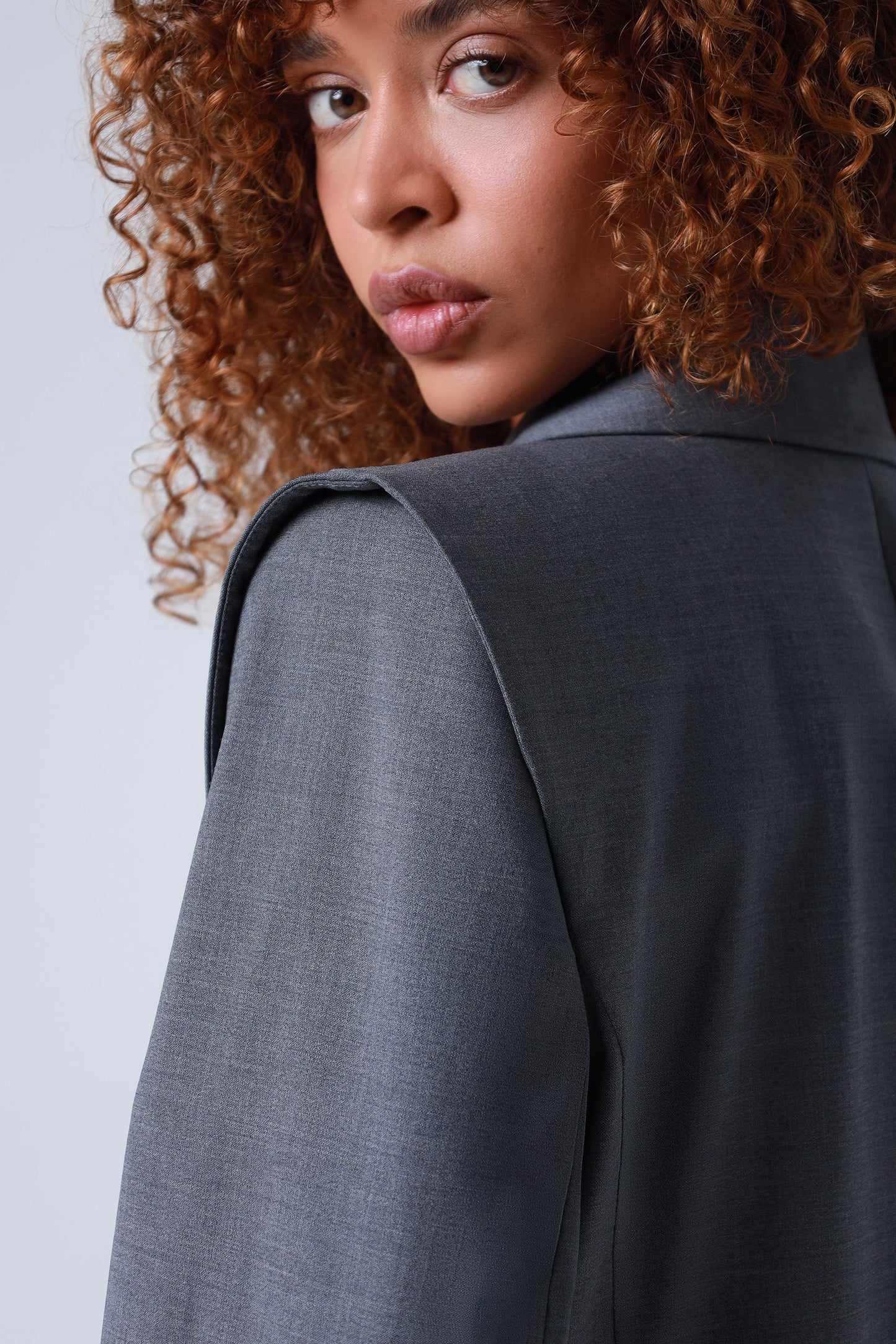 Broadway Sophia Double-Breasted Virgin Wool Blazer in Grey